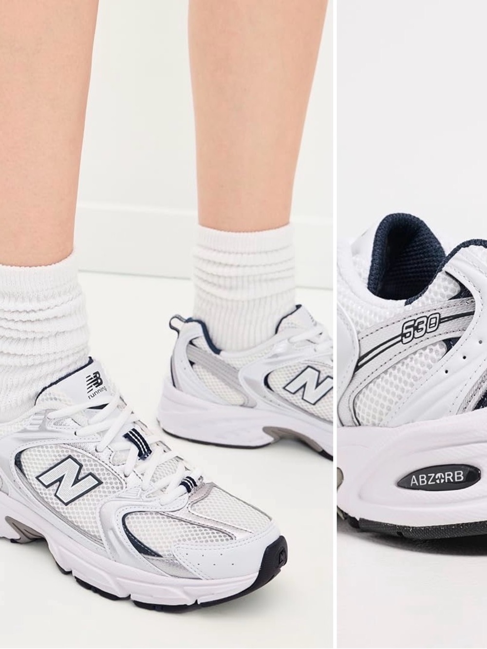 New Balance 530 White with Navy Accent Athletic Sneakers